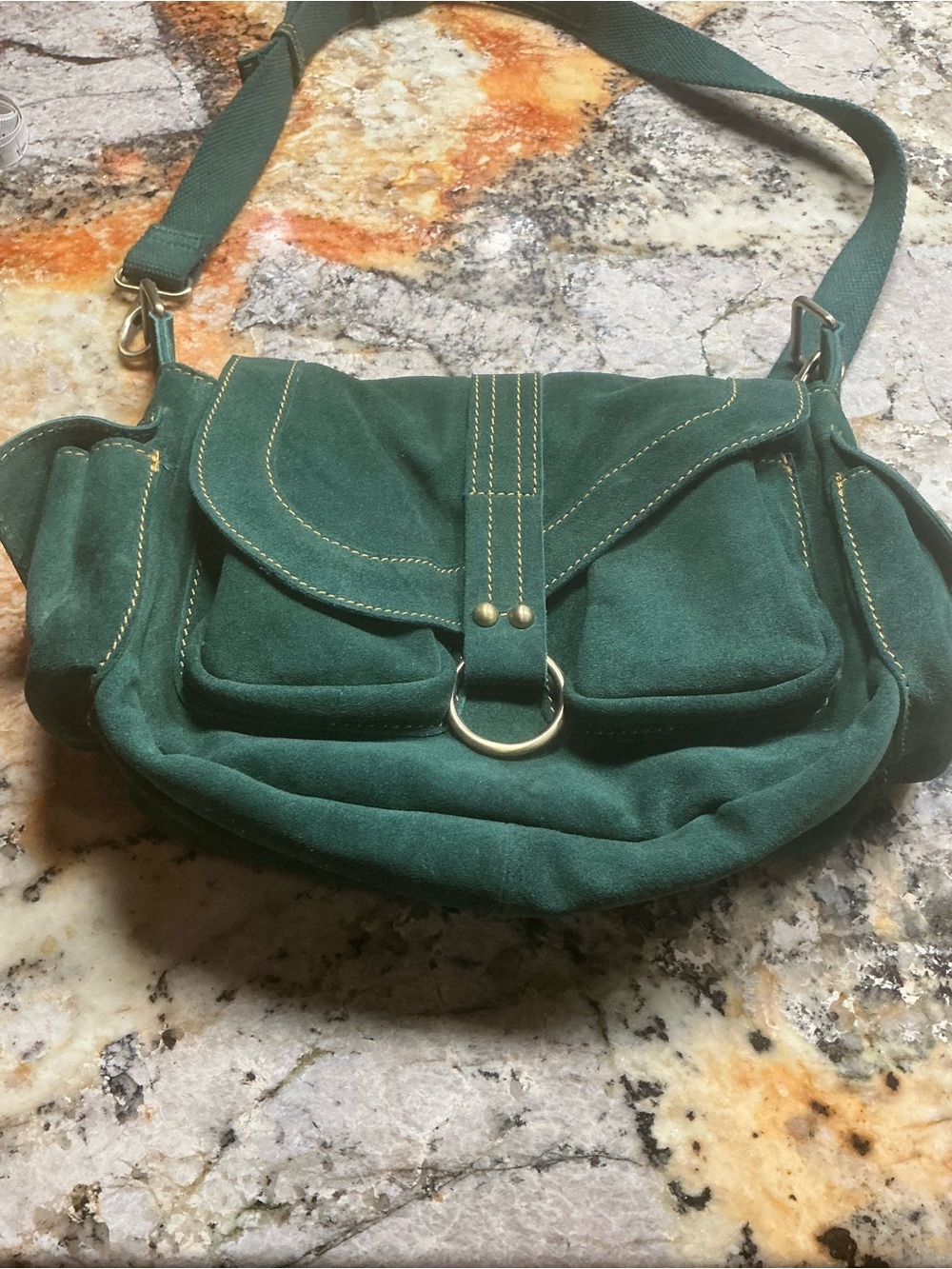 Free People Deep Green Suede Shoulder Crossbody